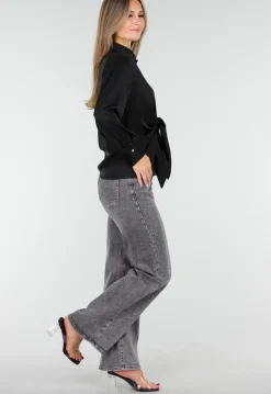 Blouse met Lange Mouwen en Satijn Effect Zwart