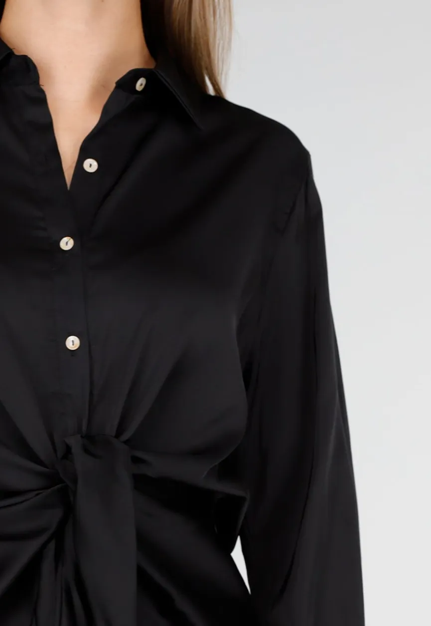 Blouse met Lange Mouwen en Satijn Effect Zwart
