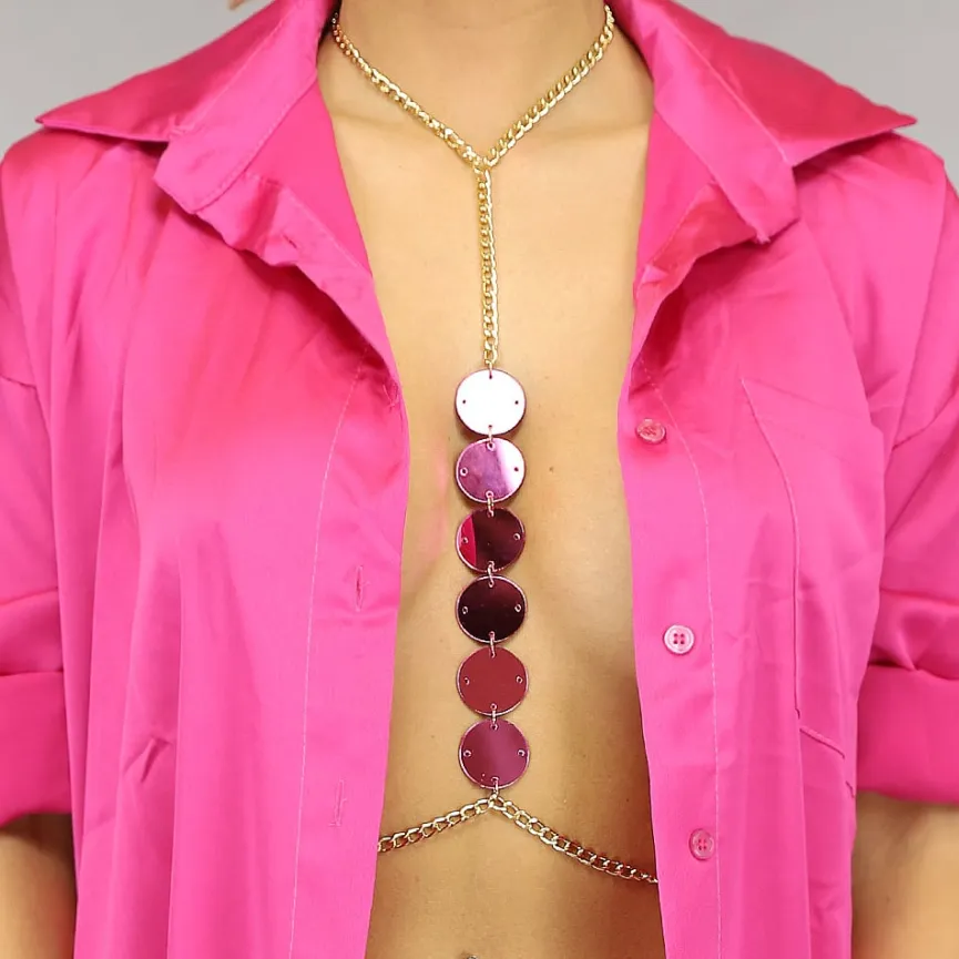 Bodychain met Zilveren en Roze Spiegeltjes