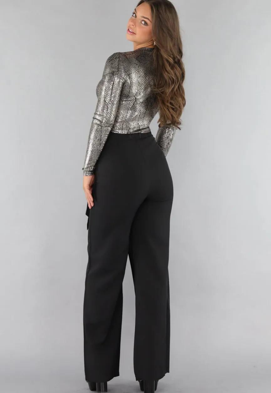 Bodysuit met Hoge Hals en Gouden Print