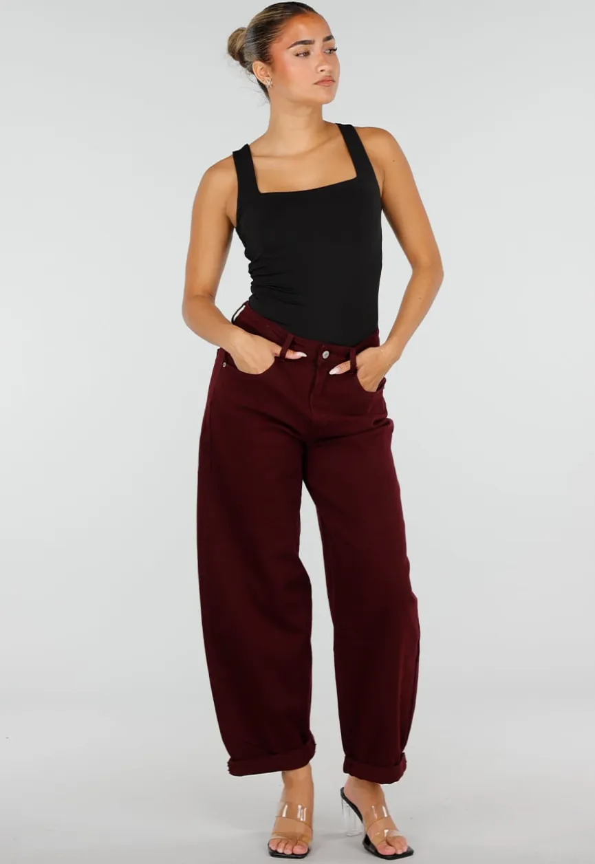Bordeaux Barrel Jeans met Hoge Taille