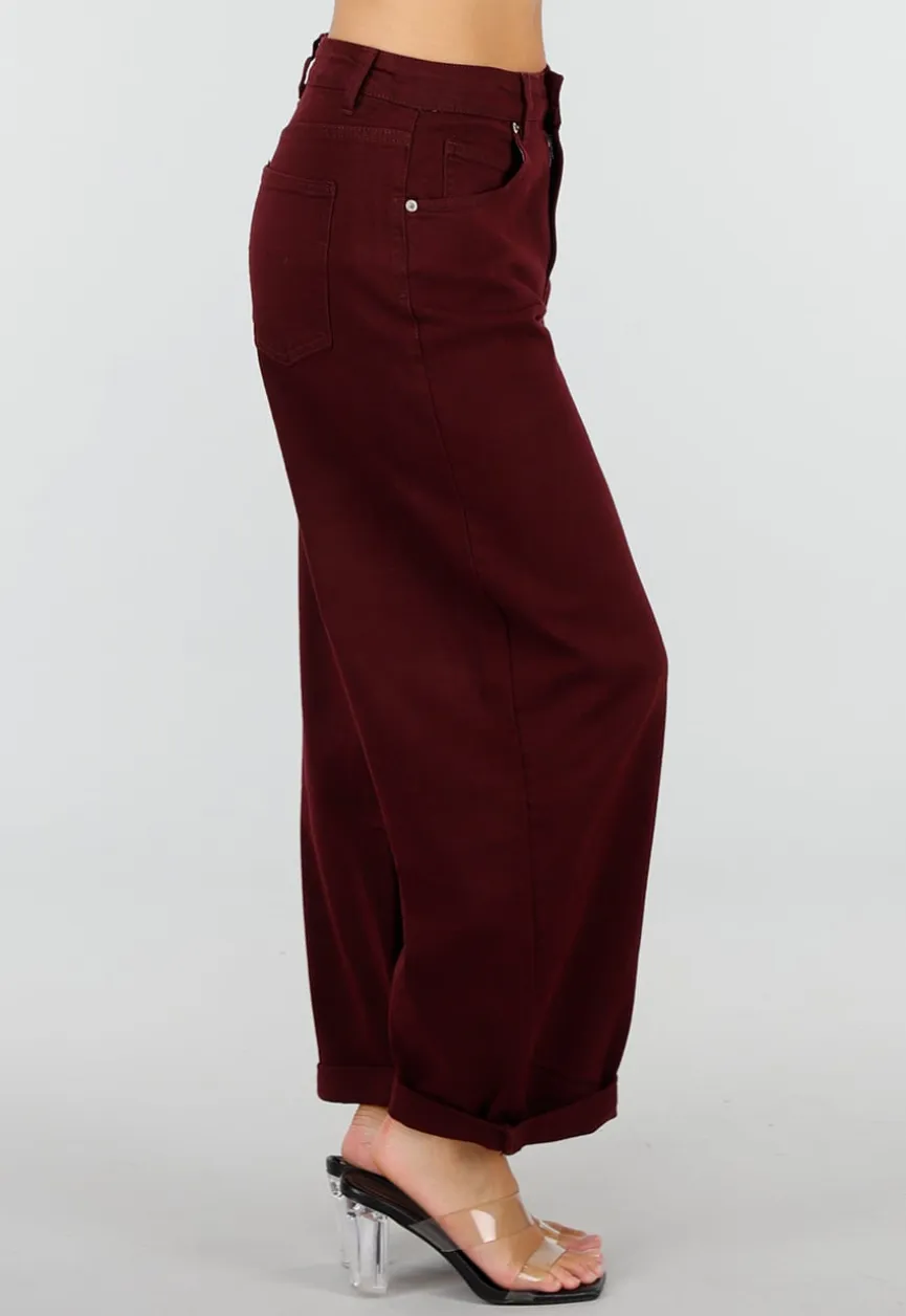 Bordeaux Barrel Jeans met Hoge Taille