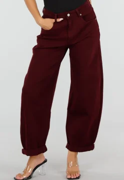 Bordeaux Barrel Jeans met Hoge Taille