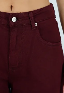 Bordeaux Barrel Jeans met Hoge Taille