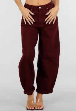 Bordeaux Barrel Jeans met Hoge Taille