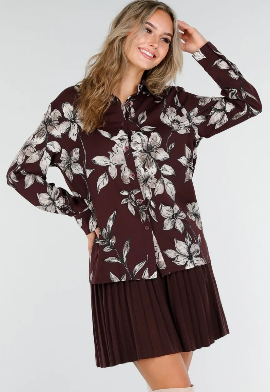 Bordeaux Blouse met Bloemenprint