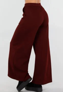 Bordeaux Fleece Lounge Broek met Wijde Pijpen