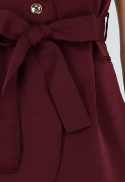 Bordeaux Gilet Top met Strikceintuur en Gouden Knoop