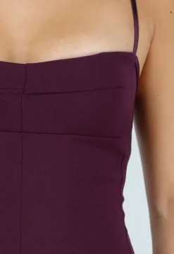 Bordeaux Jumpsuit met Smalle Bandjes en Wijde Pijpen