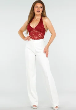Bordeaux Kanten Haltertop met Open Rug en Stretch