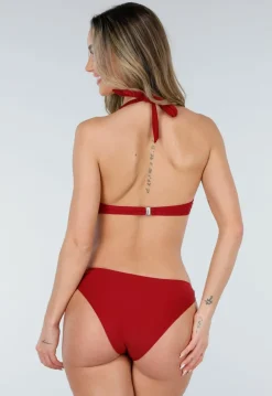 Bordeauxrode Bikini met Halter Top en Wikkelrokje