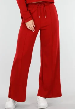 Bordeauxrode Broek met Wijde Pijpen en Elastische Taille