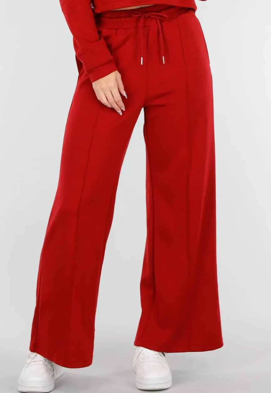 Bordeauxrode Broek met Wijde Pijpen en Elastische Taille