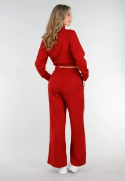 Bordeauxrode Broek met Wijde Pijpen en Elastische Taille