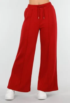Bordeauxrode Broek met Wijde Pijpen en Elastische Taille