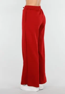 Bordeauxrode Broek met Wijde Pijpen en Elastische Taille