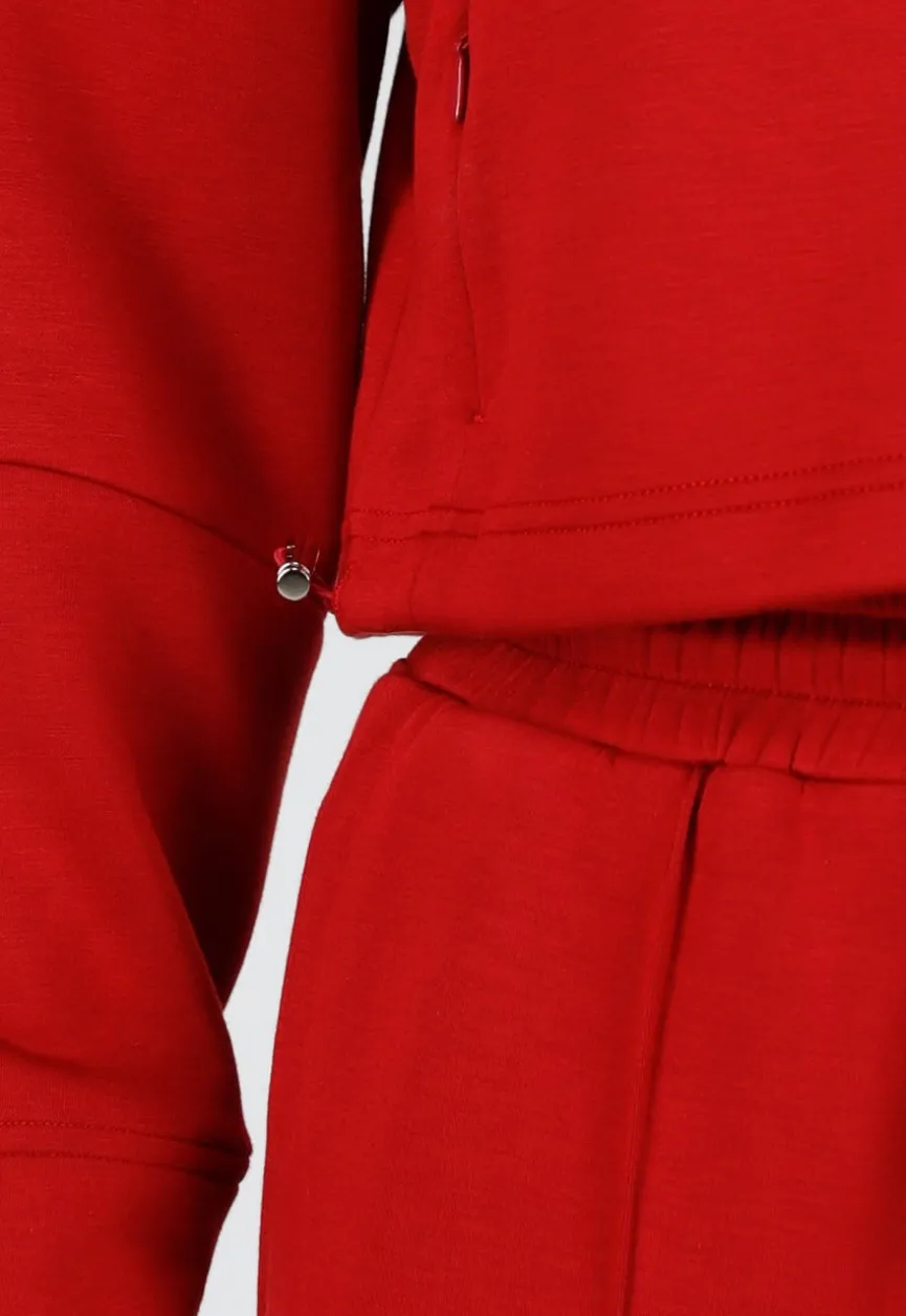 Bordeauxrode Cropped Lounge Trui met Halve Rits en Hoge Kraag