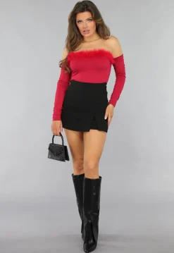 Bordeaux Rode Crop Top met Fluff