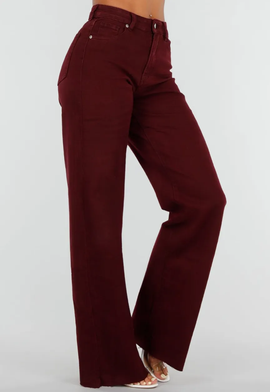 Bordeauxrode Denim Tall Jeans met Straight Leg en Extra Lange Pijpen