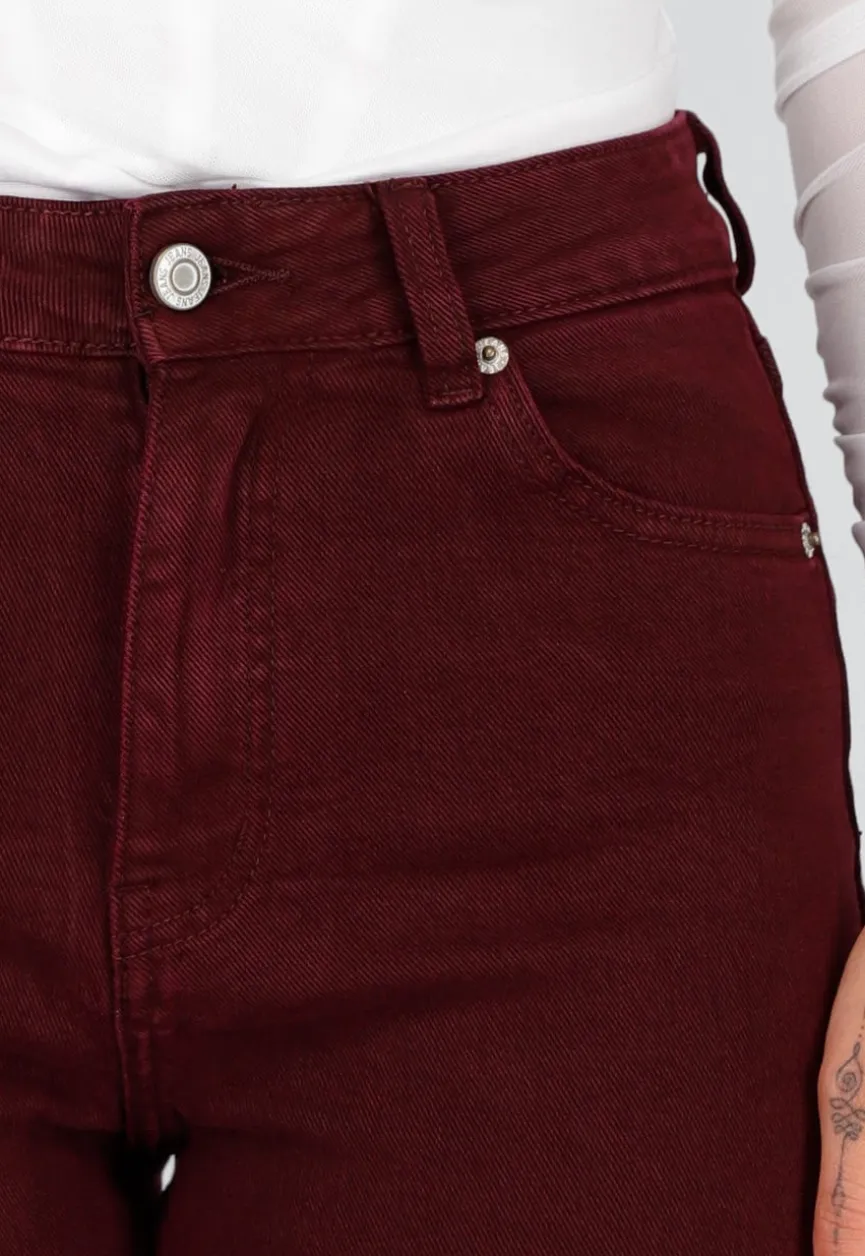 Bordeauxrode Denim Tall Jeans met Straight Leg en Extra Lange Pijpen