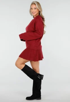 Bordeauxrode Gebreide 2-Piece Set met Trui en Rok