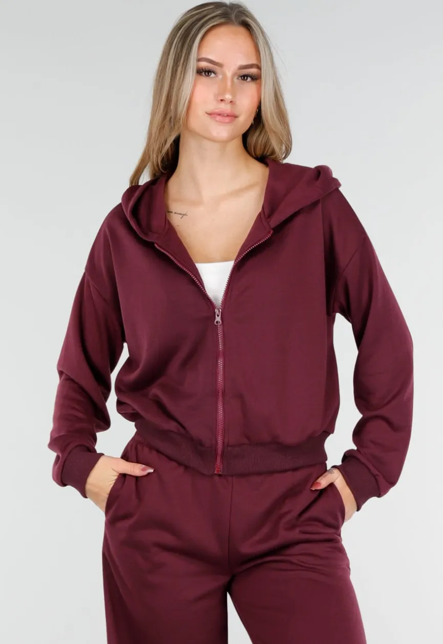 Bordeauxrode Jogging Set met Vest en Wijde Broek