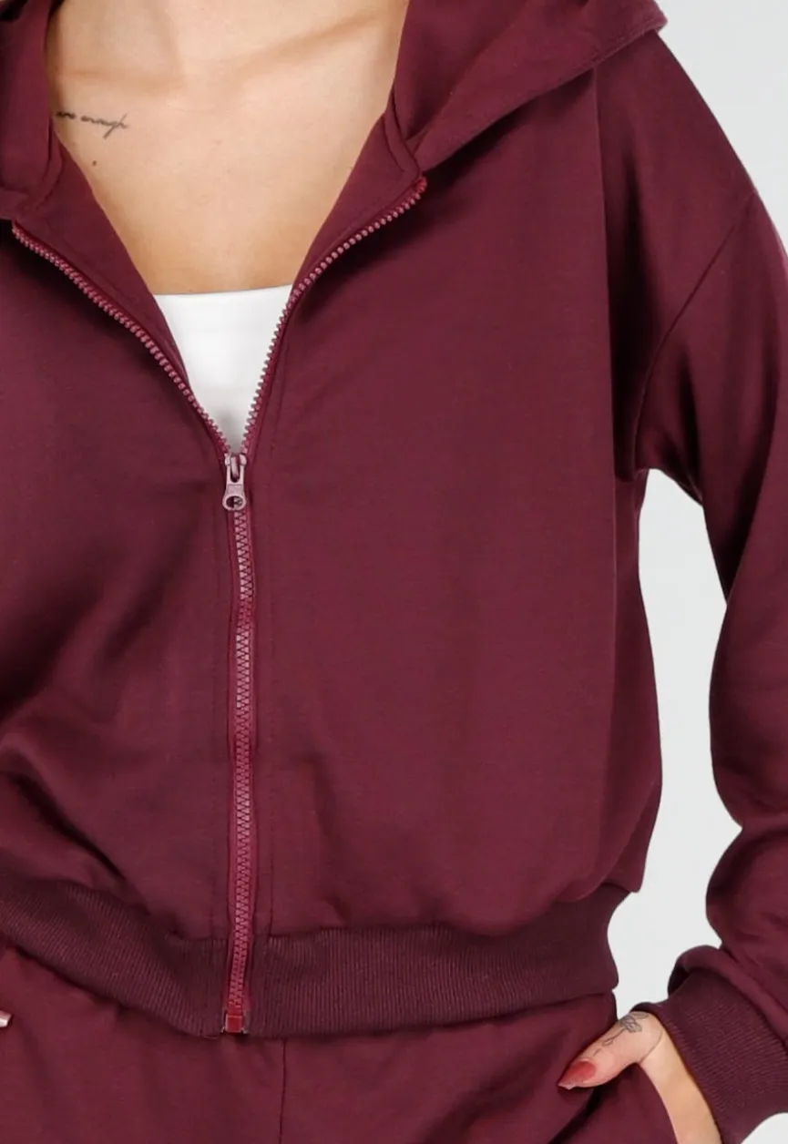 Bordeauxrode Jogging Set met Vest en Wijde Broek
