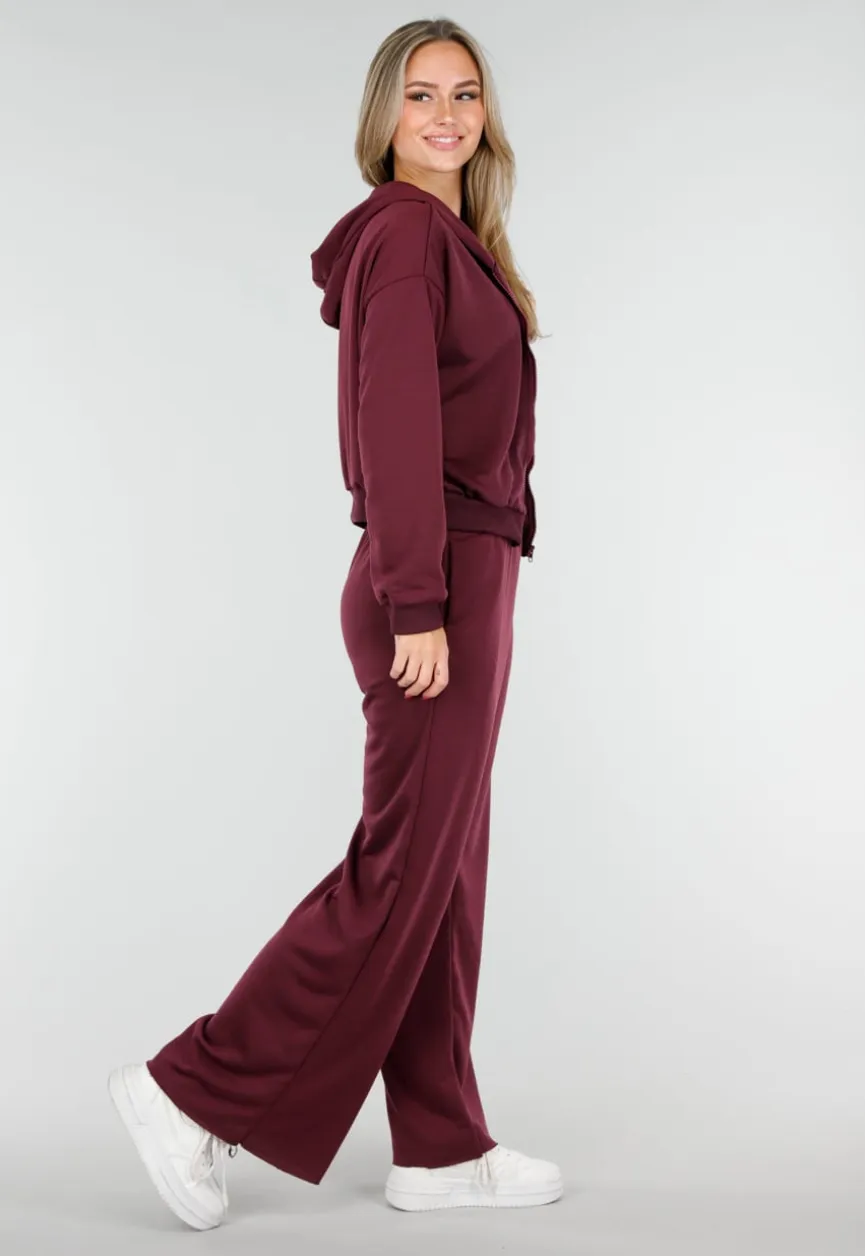 Bordeauxrode Jogging Set met Vest en Wijde Broek