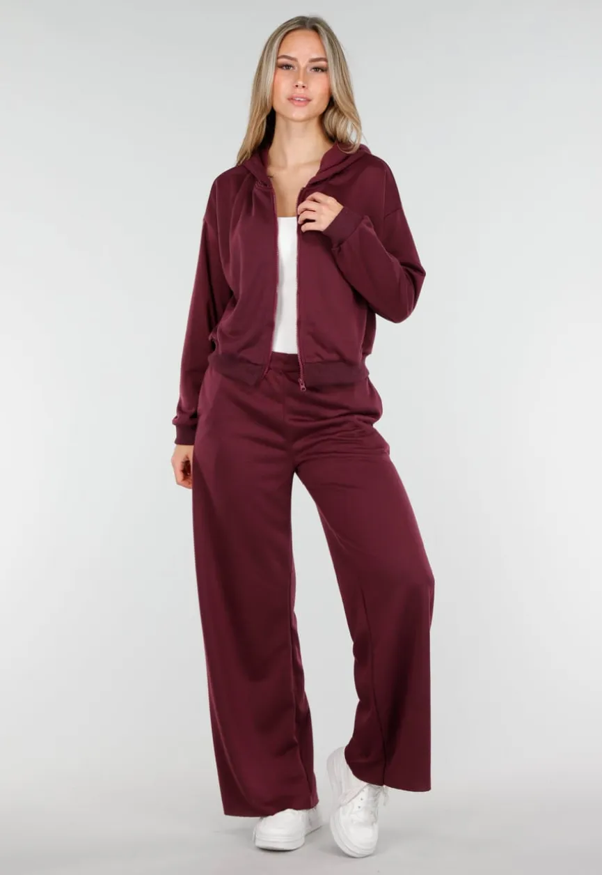 Bordeauxrode Jogging Set met Vest en Wijde Broek
