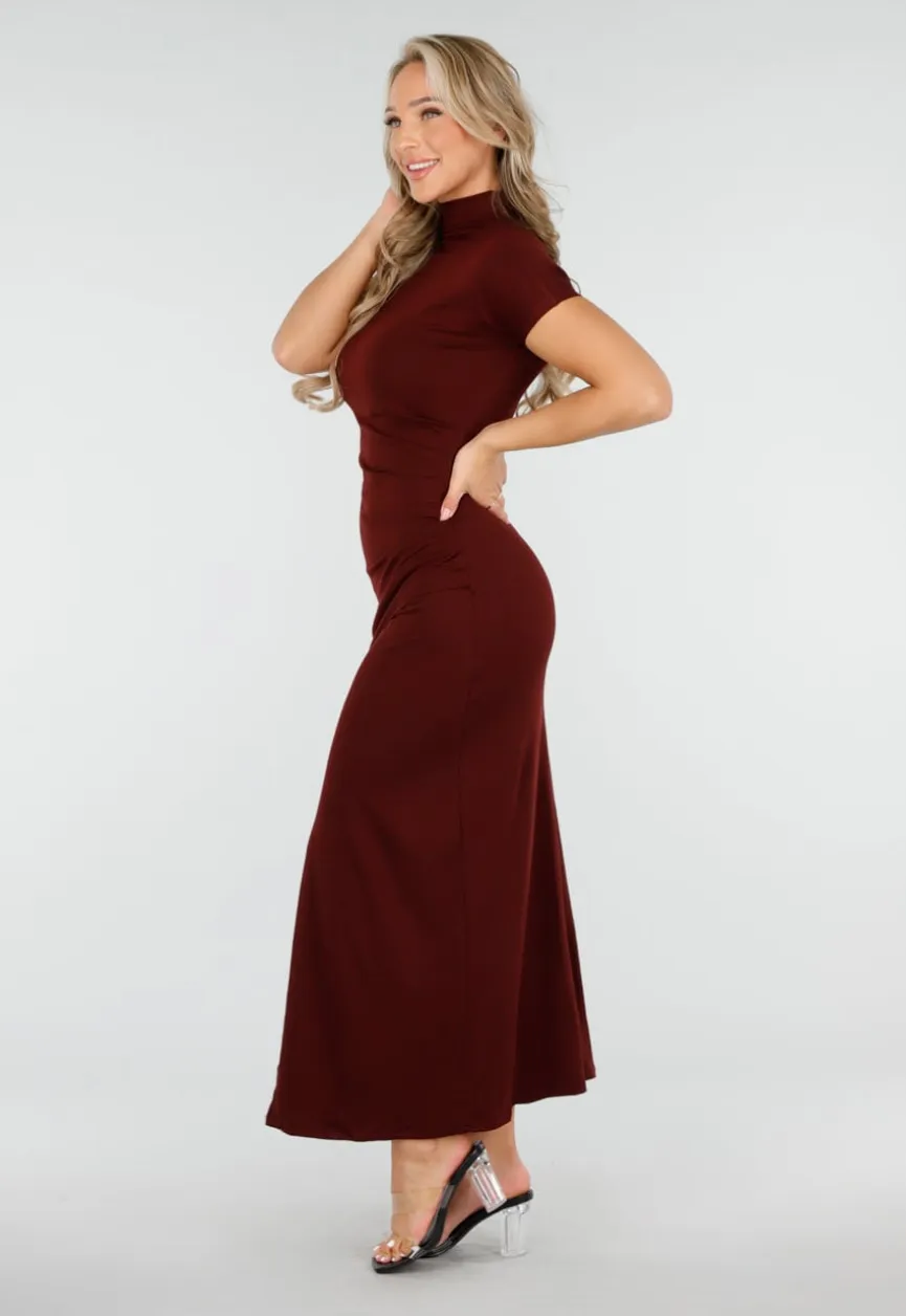 Bordeauxrode Maxi Jurk met Col en Split