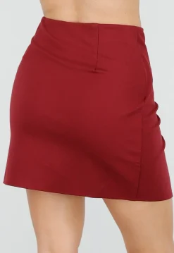 Bordeaux Rode Mini Rok met Overslag en Stretch