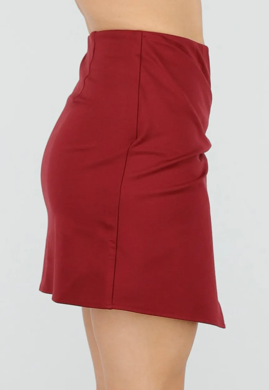 Bordeaux Rode Mini Rok met Overslag en Stretch