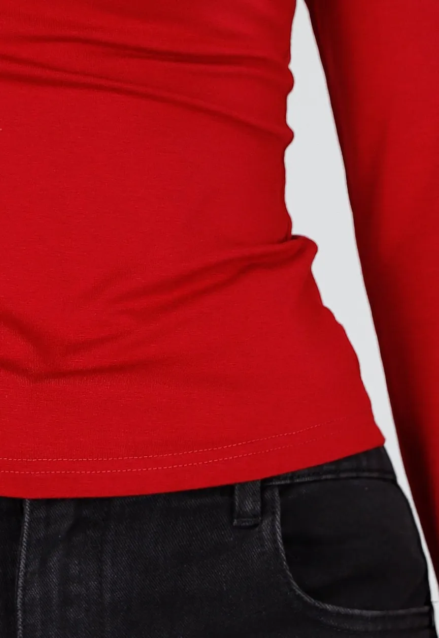 Bordeauxrode One Shoulder Top met Lange Mouwen