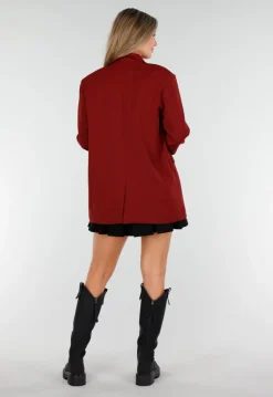 Bordeauxrode Oversized Blazer met Knoopsluiting en Reverskraag