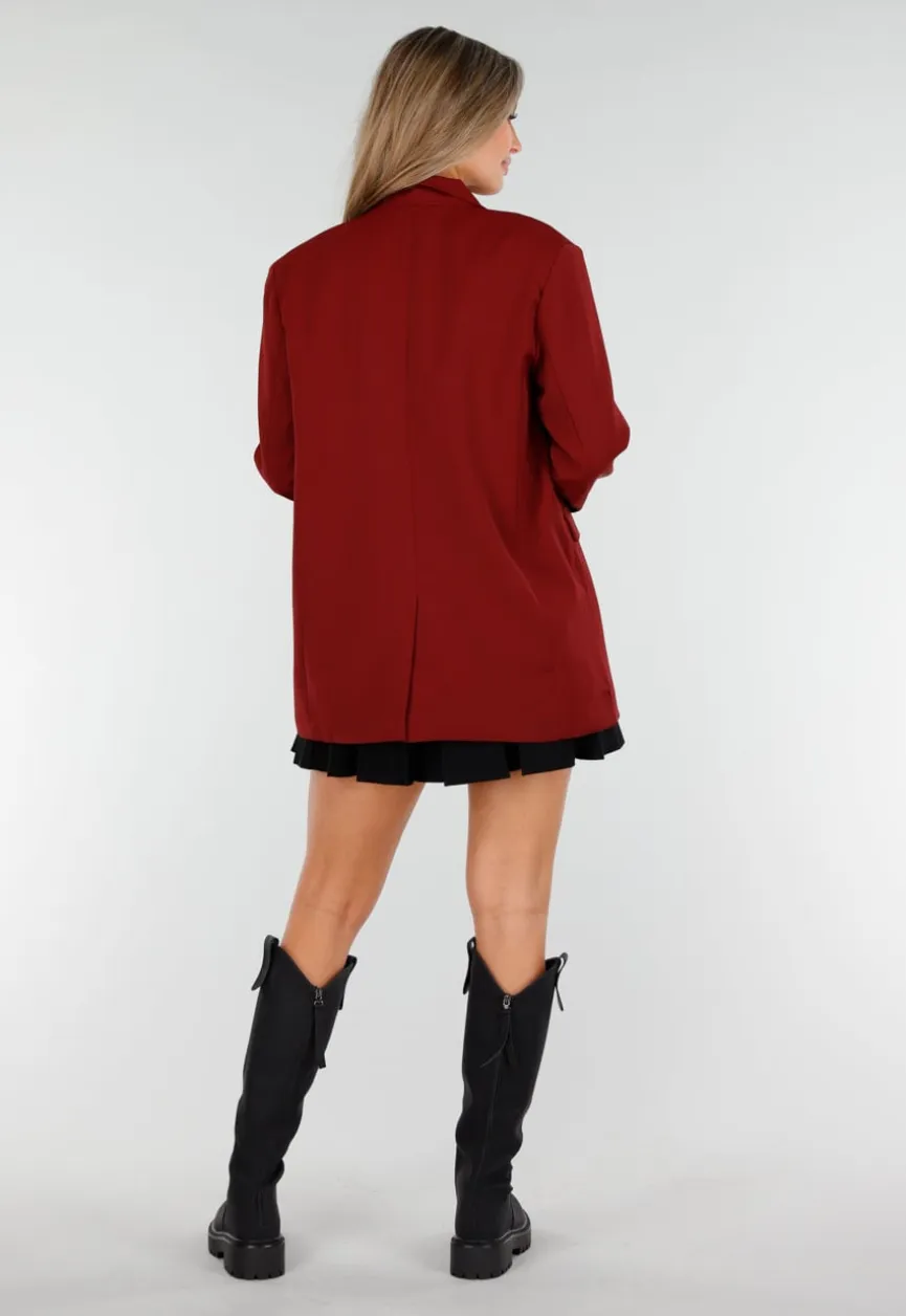Bordeauxrode Oversized Blazer met Knoopsluiting en Reverskraag