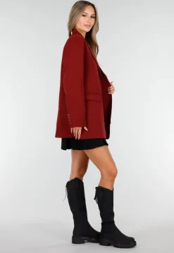 Bordeauxrode Oversized Blazer met Knoopsluiting en Reverskraag