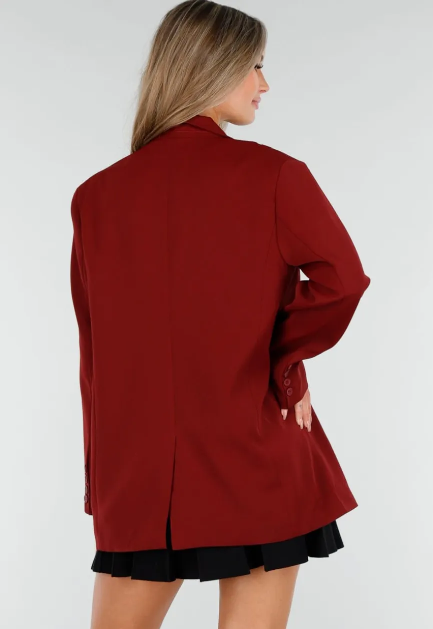 Bordeauxrode Oversized Blazer met Knoopsluiting en Reverskraag