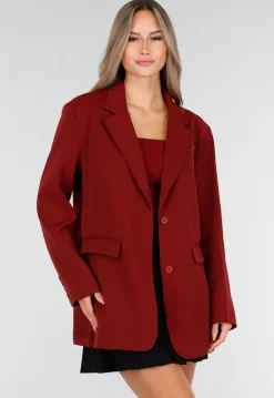 Bordeauxrode Oversized Blazer met Knoopsluiting en Reverskraag