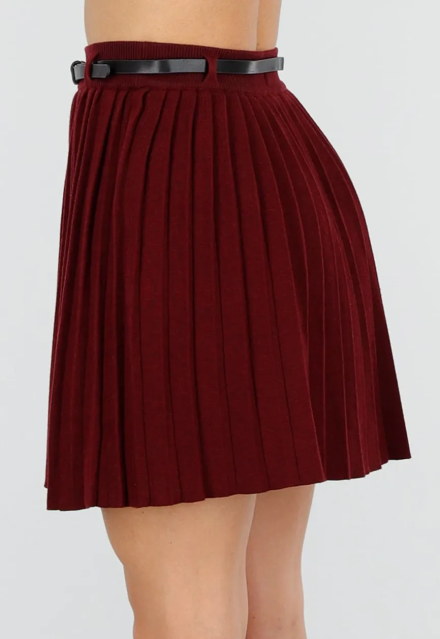 Bordeauxrode Plissé Rok Met Riem