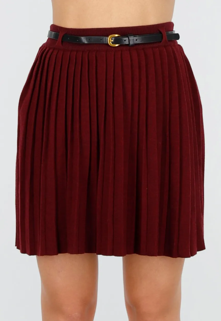 Bordeauxrode Plissé Rok Met Riem