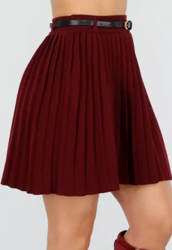 Bordeauxrode Plissé Rok Met Riem