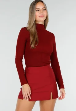 Bordeauxrode Skort met Stretch en Split