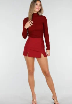 Bordeauxrode Skort met Stretch en Split