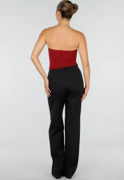 Bordeauxrode Strapless Fringe Top met Stretch