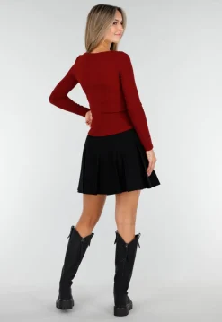 Bordeauxrode Stretch Top met Vierkante Halslijn