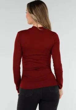 Bordeauxrode Top met Lange Mouwen en Gouden Ringdetail