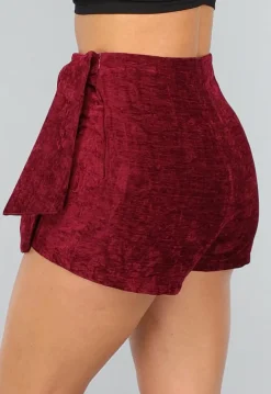 Bordeaux Rode Velours Overslag Skort met Strikdetail