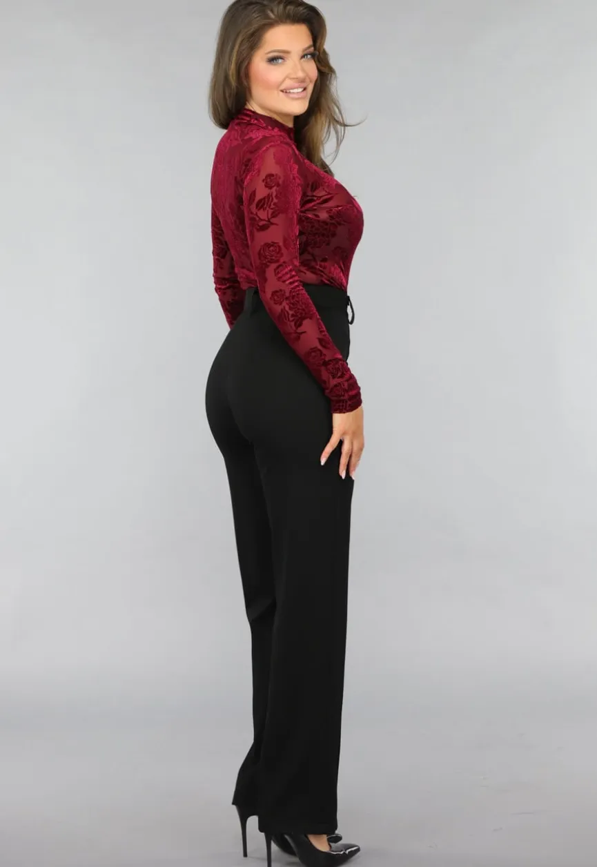 Bordeaux Rode Velvet Bloemen Bodysuit
