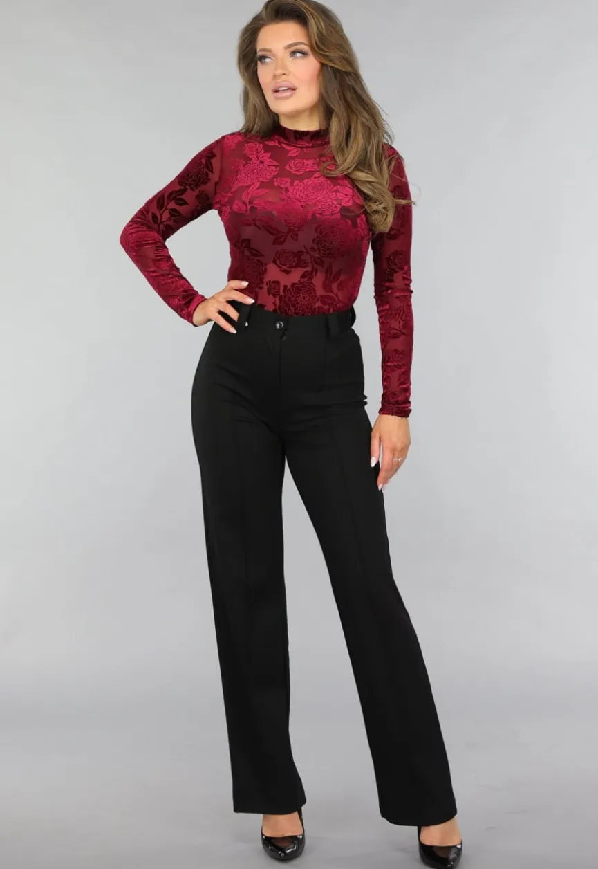 Bordeaux Rode Velvet Bloemen Bodysuit