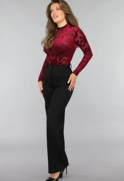 Bordeaux Rode Velvet Bloemen Bodysuit